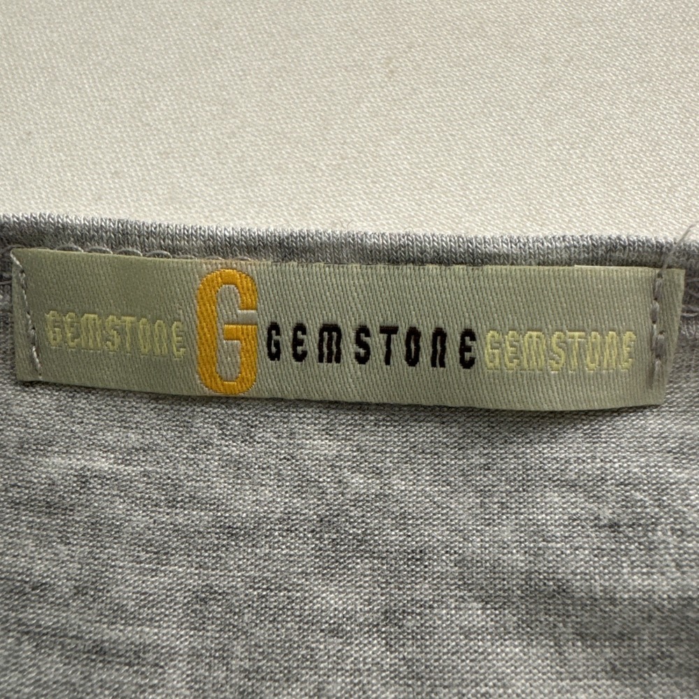 Gemstone Top T-Shirt Short Sleeve Gray Tunic Size S Pleated Decorative Neckline - Picture 5 of 6